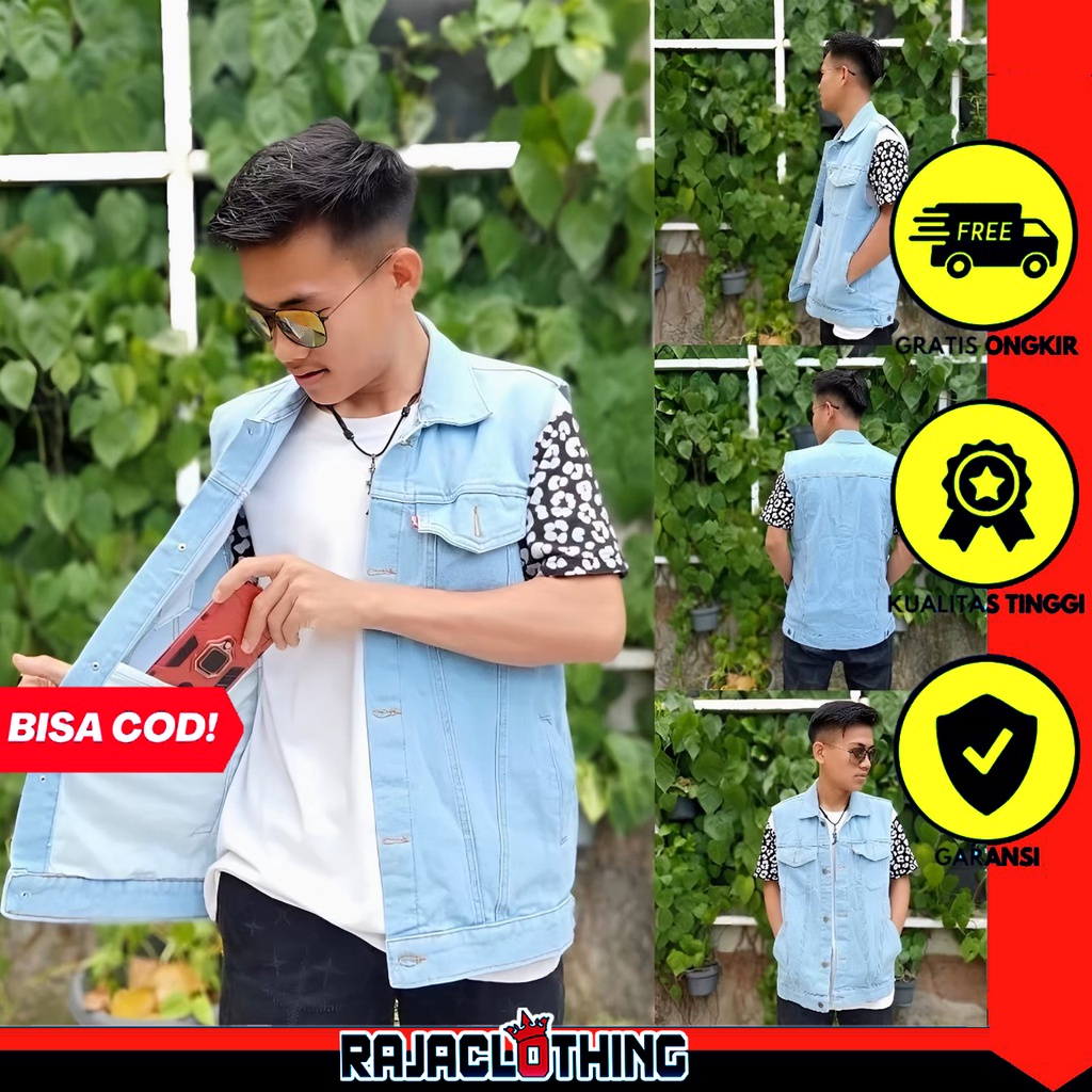 RCL - Rompi Jeans Pria - Rompi Jeans Murah - Rompi Cowok Bioblits (Unisex/Pria-Wanita) M, L, XL, 2XL, 3XL, 4XL / Rompi Jeans Black Denim Pria Jumbo Big Size Bioblits Polos Cowok Metal Oversize Premium Quality