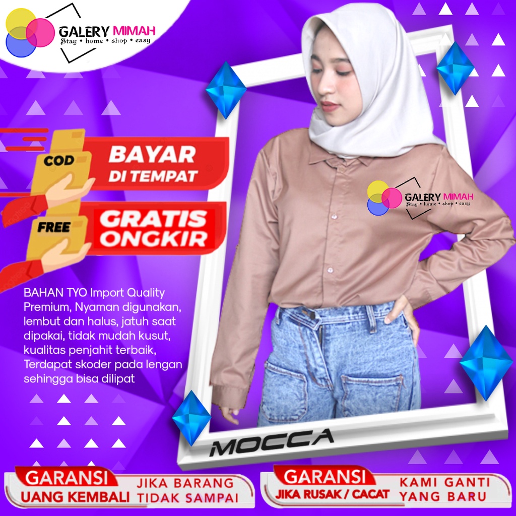 Baju Kemeja Wanita Polos Lengan Panjang Mocca Coklat Kemeja Kerja Kantor Oversize Wanita Atasan Hem 