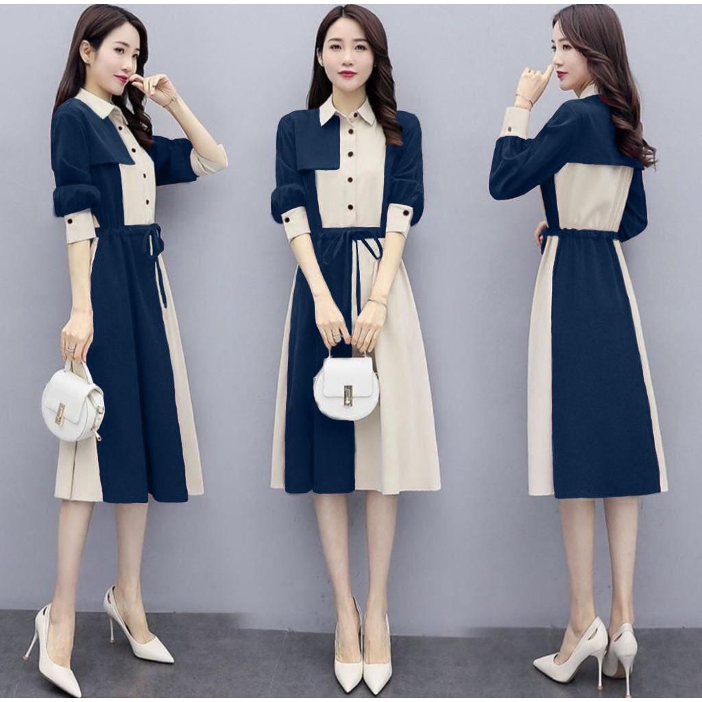 Dress Sshibii - Dress Formal Wanita Terbaru - Dress TwoTone Perempuan - Pakaian Wanita