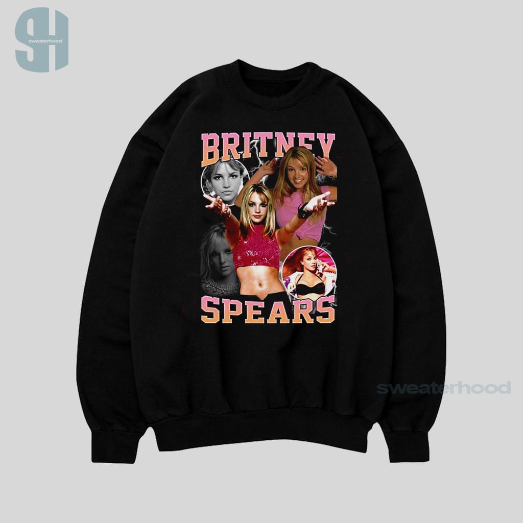 Crewneck Black Britney Spears Sweatshirt Hitam Jaket Vintage Pria Dan Wanita Sweaterhood