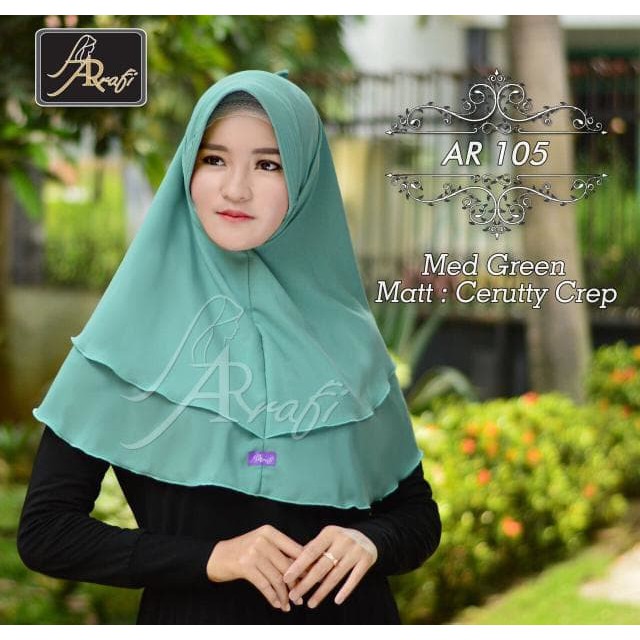 Promo!! Hijab Arrafi Ar 105 Jilbab Kerudung Bergo Ceruty Crepe Al Azhar Terlaris!!