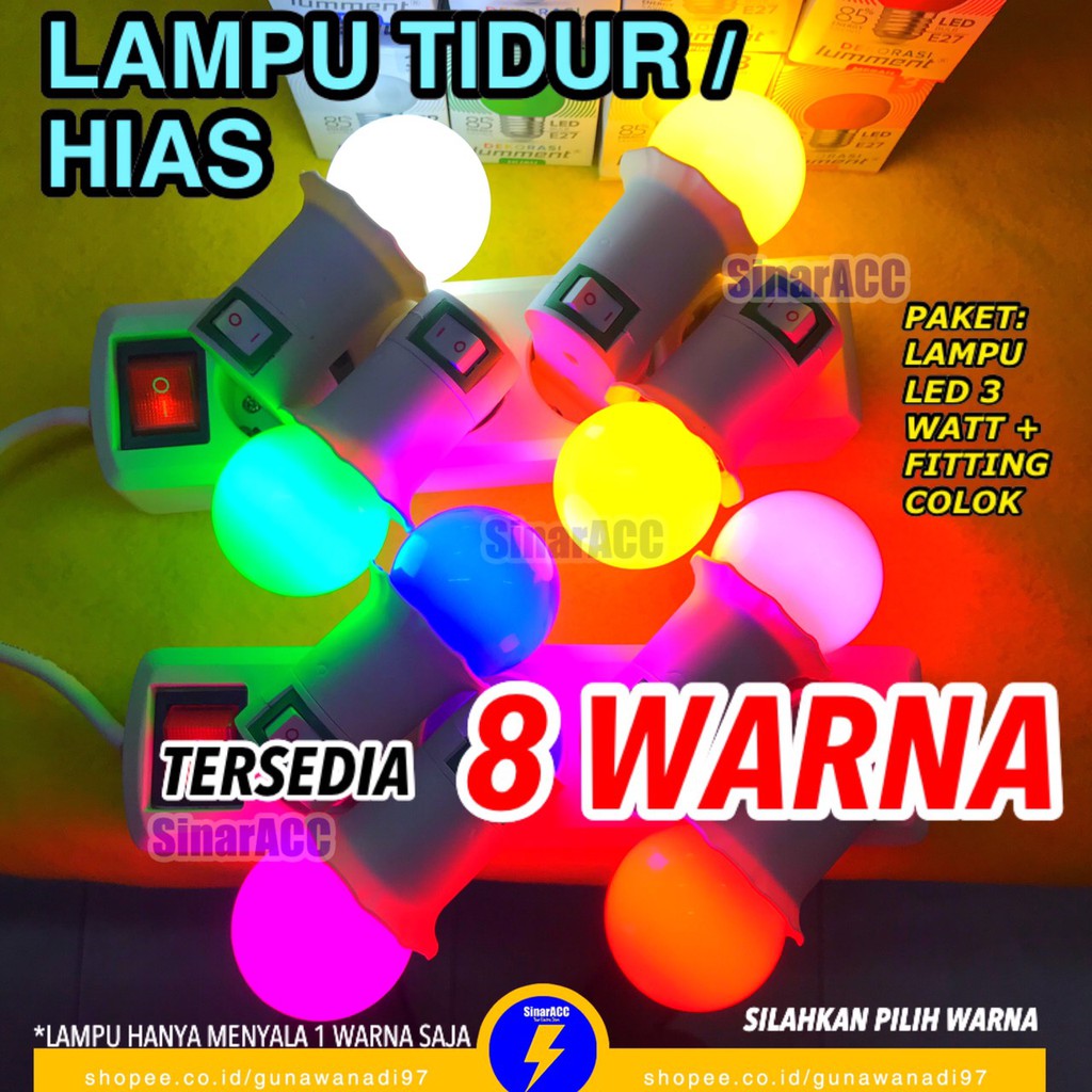 PAKET LAMPU TIDUR LUMMENT WARNA / DEKORASI 3 WATT LED 3W BULB LAMPU HIAS MERAH KUNING HIJAU BIRU