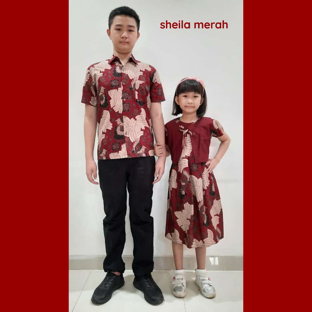 BATIK COUPLE KELUARGA SARIMBIT PASANGAN MUDA AYAH IBU ANAK  PREMIUM FAMILY JUMBO MODERN MURAH KEKINIAN TERBARU TUNIK DRESS SHEILA MERAH CAMISOLA CLOTHING