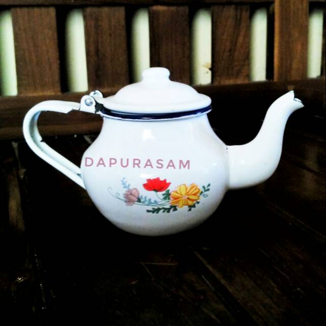 Teko Kembang Mini Enamel Putih Jadul Vintage