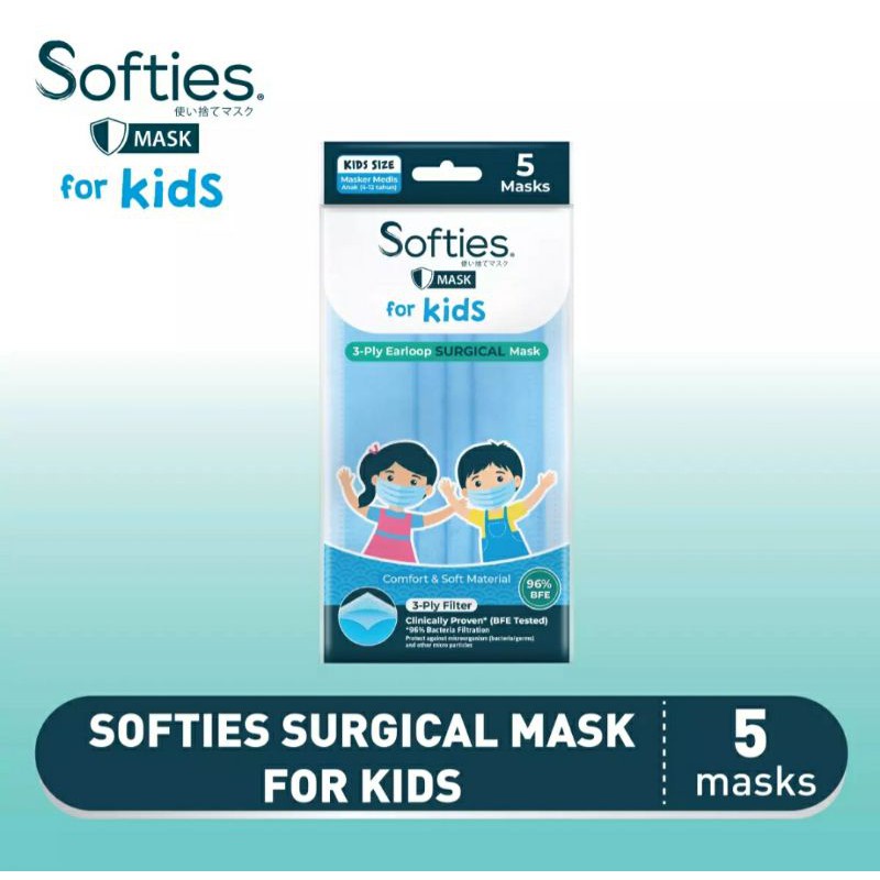 Softies Surgical Mask For Kids (MOTIF POLOS BIRU)