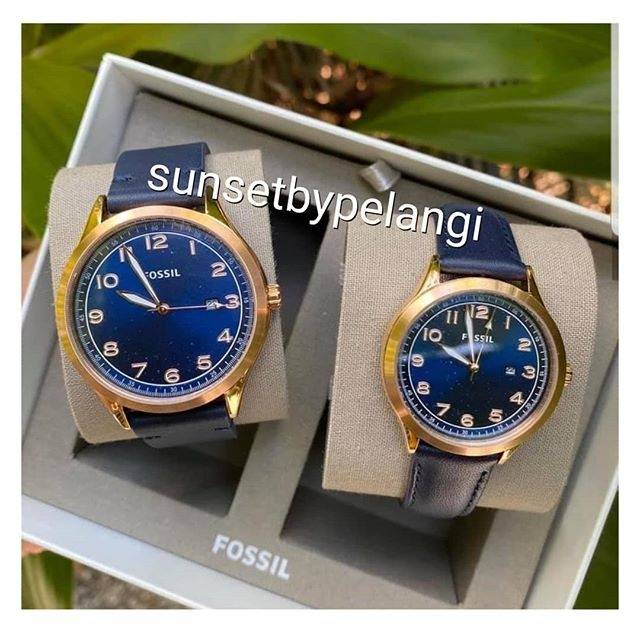 Jam Fossil Couple Watch Navy BQ2470 Set