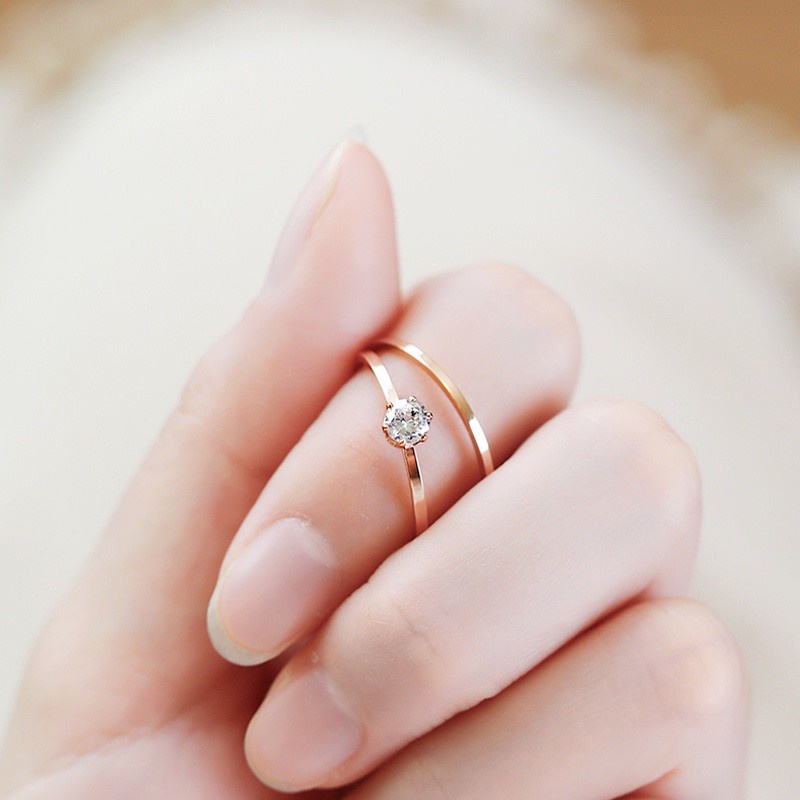 Cincin Titanium Wanita Anti Karat Asli simple Premium Emas 18K berlian Korea Aksesoris Wanita