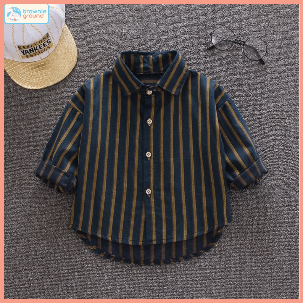 [COD]  Setelan anak laki laki motif SALUR GOLD Baju baby 0-5 tahu/ Atasan kemeja keren baby boy