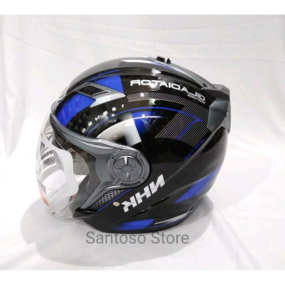 Helm Dewasa NHK Gladiator Indy Black Blue Hitam Biru Berkualitas