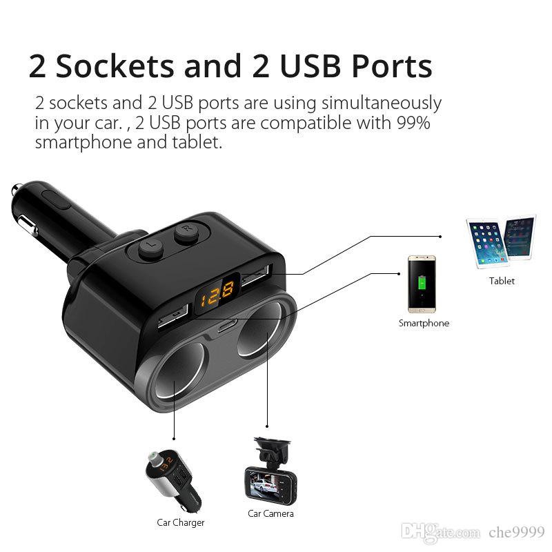 C47 - Car Charger 3 Port with 2 Socket Adapter - 80W Max - Charger Mobil 3 USB &amp; 2 Lightning Jack