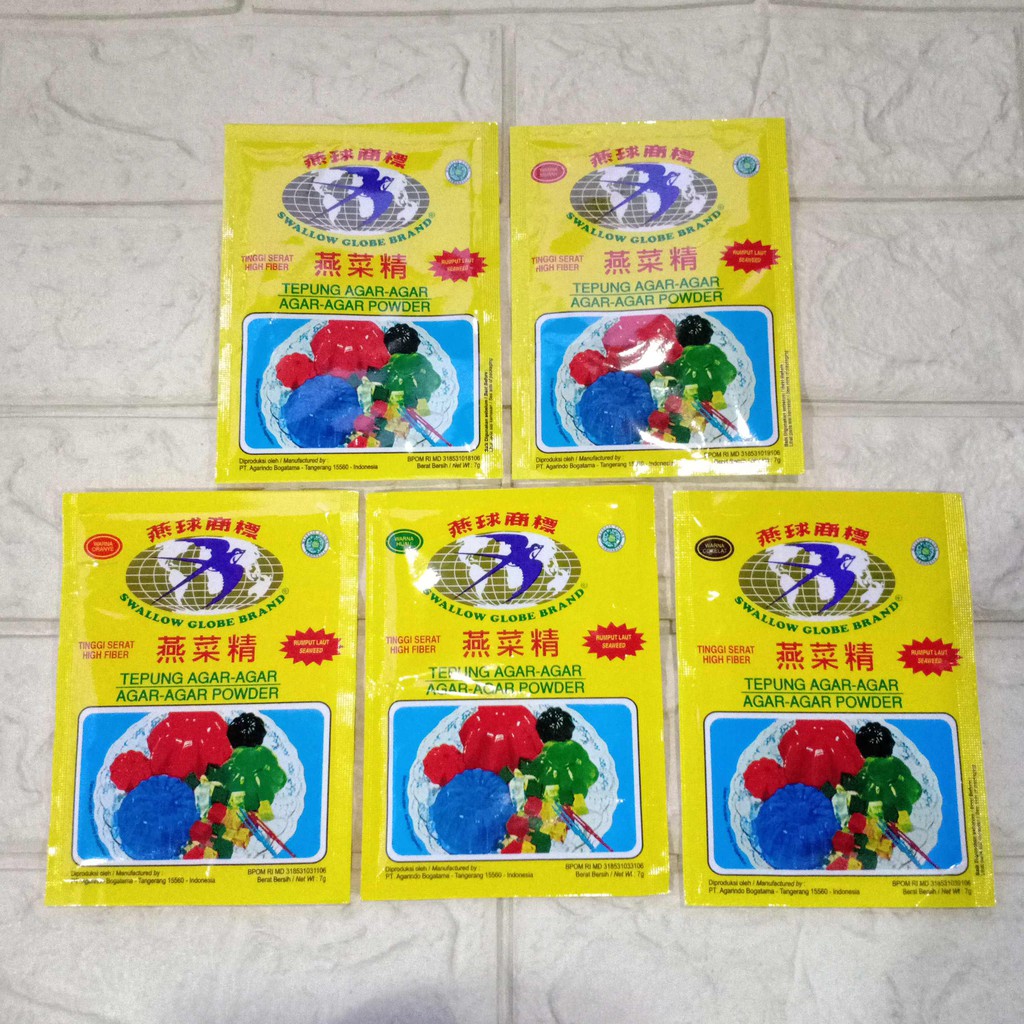 Swallow Globe Brand Tepung Agar Agar Powder Puding Jeli Instan Makanan Selingan Snack Sachet 7gr 7 g