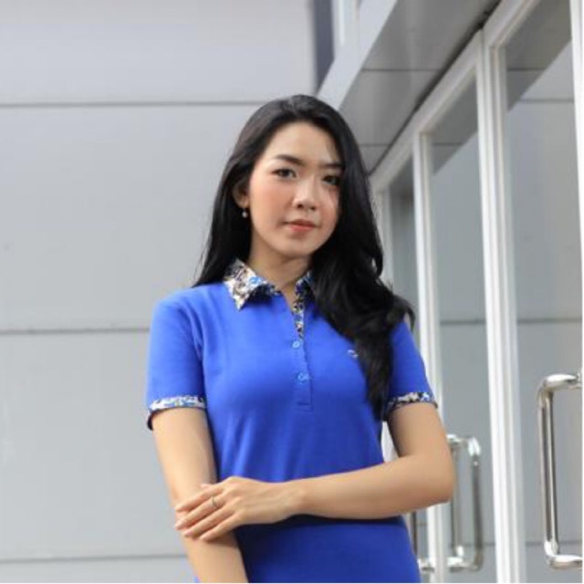 Loyal Kaos Polo Batik Biru Modern Wanita M L XL XXL