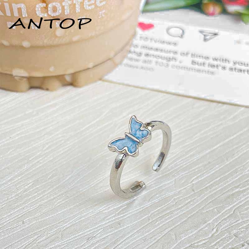 Cincin Kupu-kupu Yang Dapat Disesuaikan Elegan Sederhana Desain Cincin Emas Aksesoris Perhiasan Fashion Wanita ANTOP