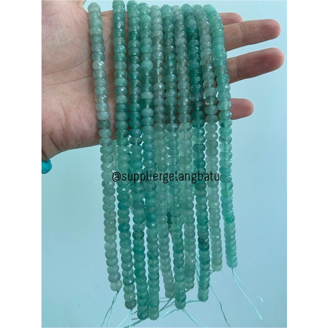 batu beads rondelle Faceted Hexagon Stone Bead 4 x 8mm giok HIJAU MUDA