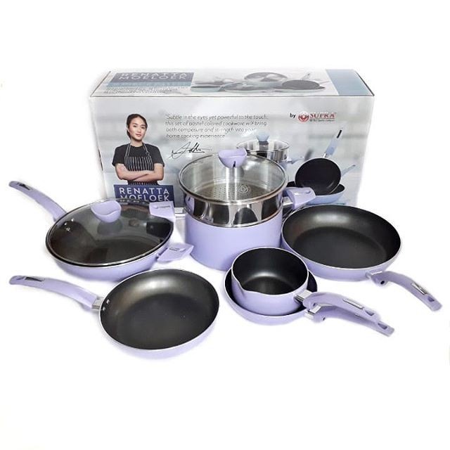 SUPRA Panci Set 9 Pcs Chef Renata Pastel I Cookware set Supra 9 piece - Warna Random