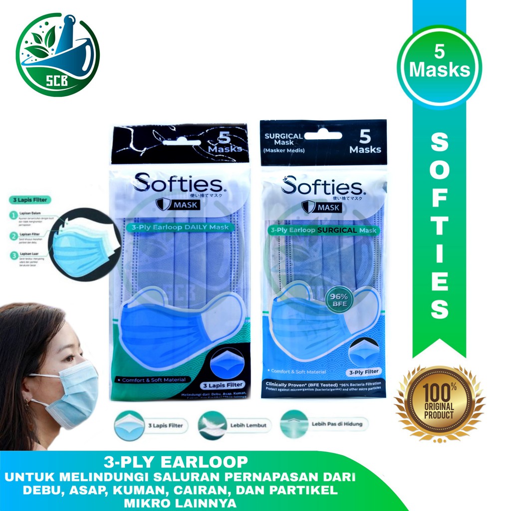 SOFTIES MASK 3 PLY EARLOOP DAILY / SURGICAL MASK - 5 MASKS