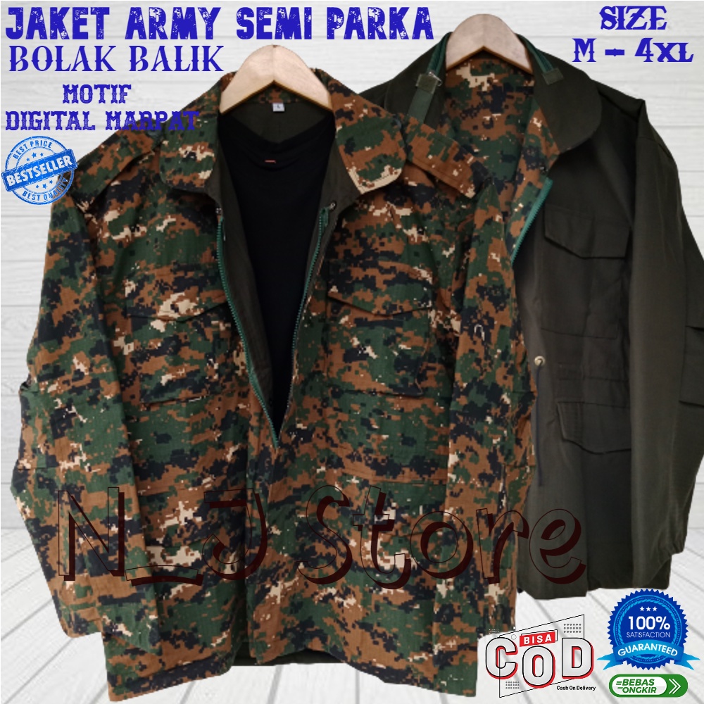 BIG SIZE (S-4XL) Jaket Semi Parka Army Tactical Bolak Balik Loreng Digital Marpat Terjangkau Berkualitas