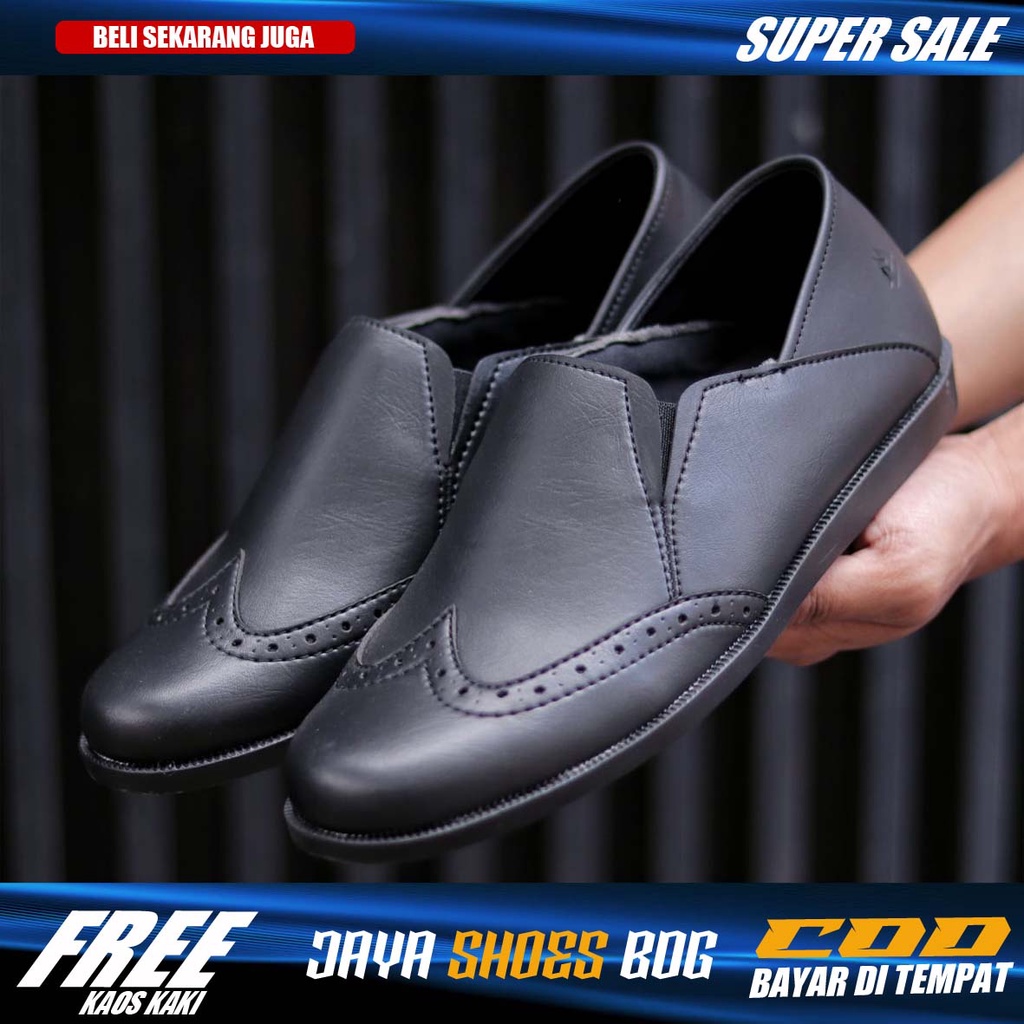 PETER|Sepatu Formal Pantofel Pria Kerja Kantor Asli Original Distro Tanpa Tali Sepatu Slop Pria Hitam Trendy