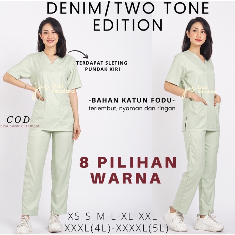 [LENGAN PENDEK] OK TWO TONE /DENIM EDITION / MEDICAL SCRUB / BAJU JAGA / BAJU OK/ BAJU PERAWAT / BAJU JAMAL DENIM / BAJU OK TWO TONE LENGAN PENDEK