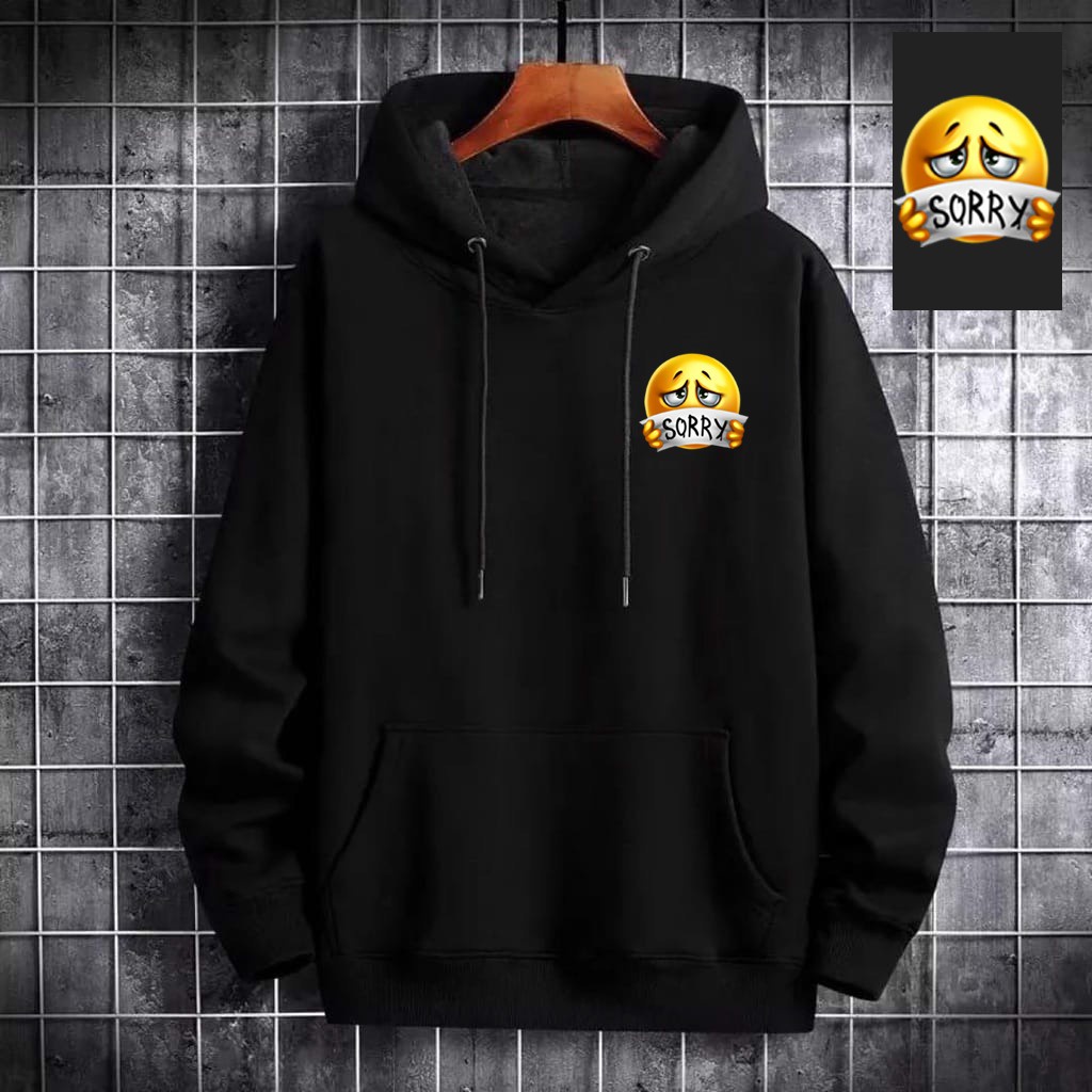 INDOSAN-SWEATER HOODIE SORRY-HOODIE DISTRO BAHAN FLEECE MOTIF GAMBAR DTF PRINTING-REAL PICT-BISA COD