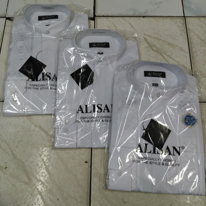 Baju Koko Putih Alisan lengan panjang
