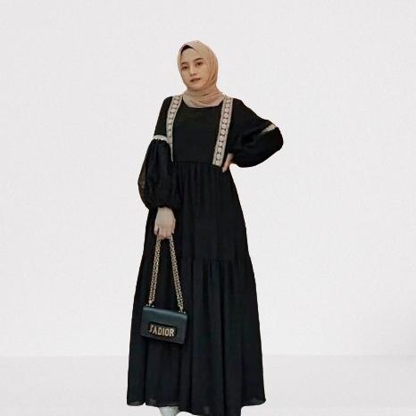 {PRJ.21Jl22ᴬ} Gamis HitamJumbo | Hayla Dress [S M L XL XXL XXXL] Maxy Dress Wanita PolosMurah Busui 