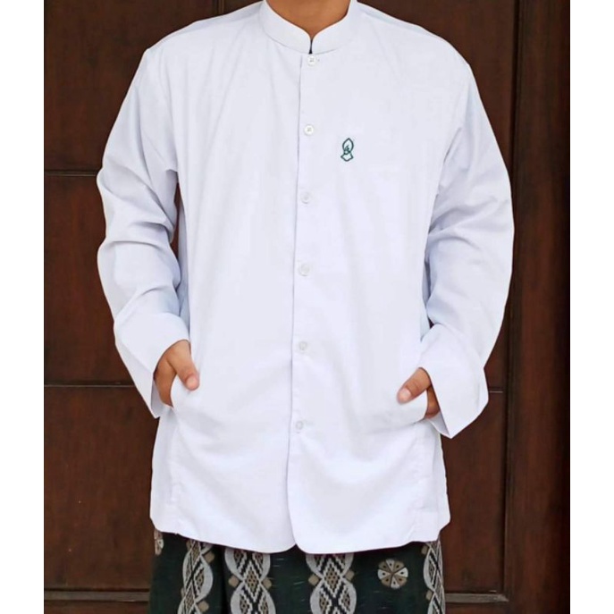 Koko Haibah Pria Dewasa Kazimi Original Semi Jas Jasko Baju Koko Habaib Putih Polos Lengan Panjang-Putih