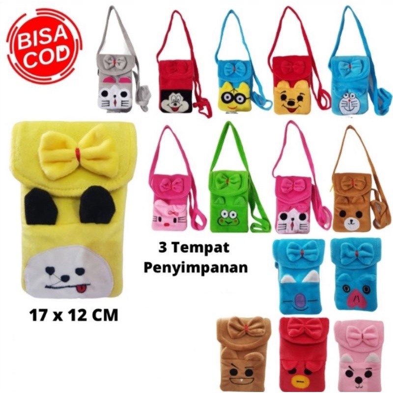 TAS DOMPET HP SELEMPANG KARAKTER BTS KPOP - TAS HANDPHONE KARAKTER BTS KPOP 3 RUANG PENYIMPANAN