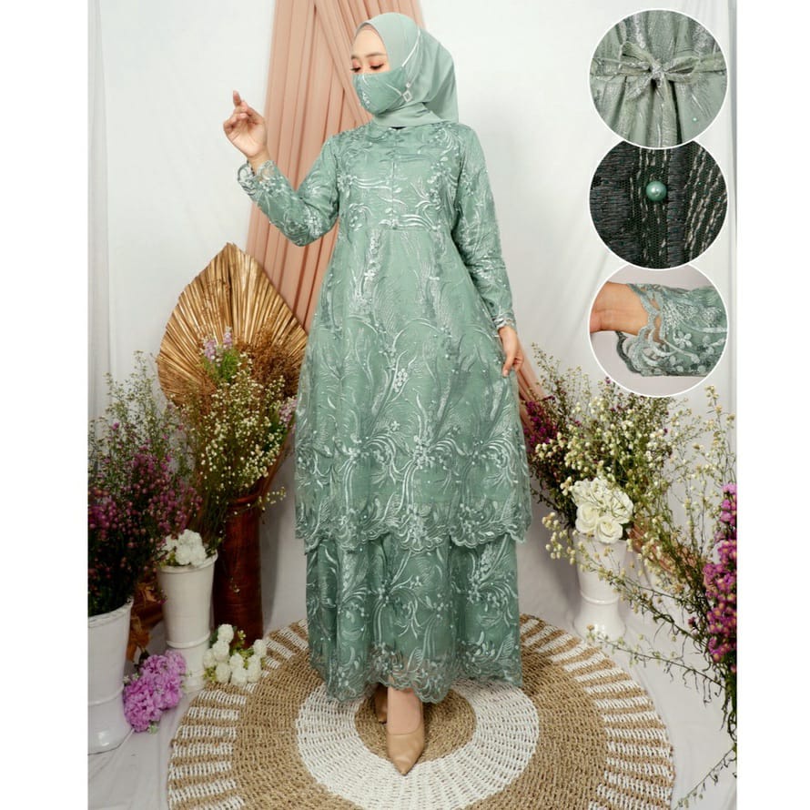 GAMIS BRUKAT ALEXIA/SIZE M/L/XL/XXL/XXXL/GAMIS SERAGAM PESTA/GAMIS TERBARU/BRUKAT MEWAH GAMIS REMAJA/DRESS KONDANGAN