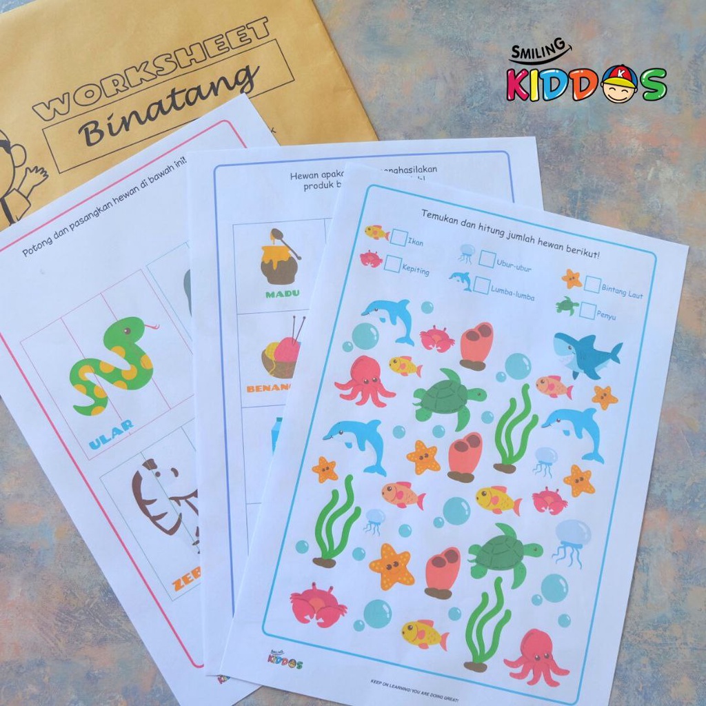 

SMILINGKIDDOS WS BINATANG - Worksheet Lembar Kerja Buku Aktivitas Menggunting Menempel Mewarnai Berhitung