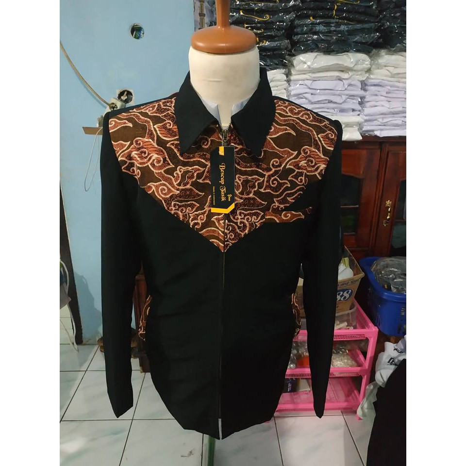 Jasket Kombinasi Batik Motif Dada Mega Mendung Jasket Pria Jas Jaket Pria Jas Santri Jas Seragam