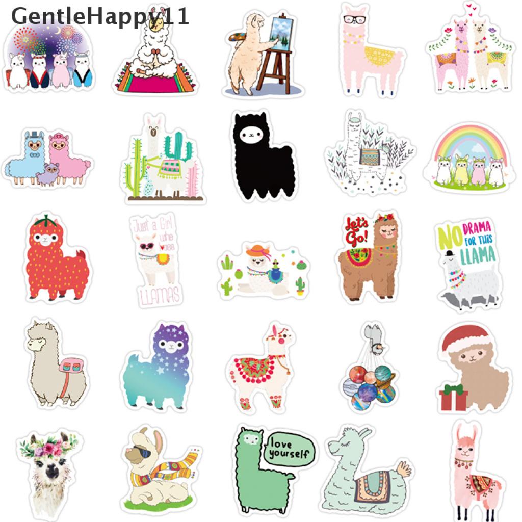 Gentlehappy 50PCS / Set Stiker Motif Kartun Hewan Llama / Alpaca / Domba / Unta Untuk Dekorasi Scrapbook / Craft Diy