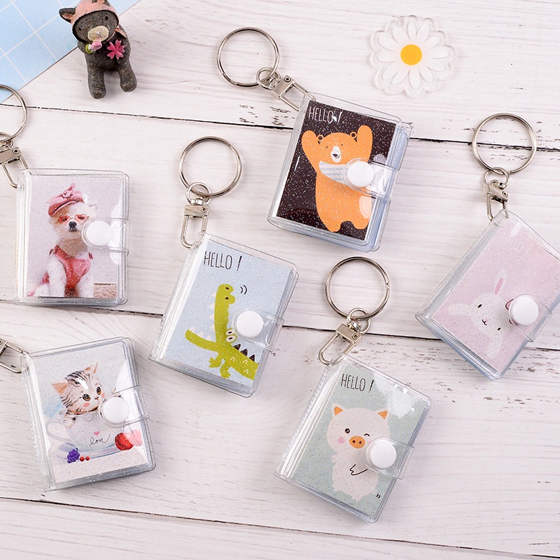 1 &amp; 2 Inch Mini Photo Album 16 Pockets KeyRing Key Ring Shiny Transparent Foto Binder Kecil Card Holder Keychain Gantungan Kunci Jelly Color KPOP Koleksi Ganci pacar memory kenangan hadiah potret LADALA