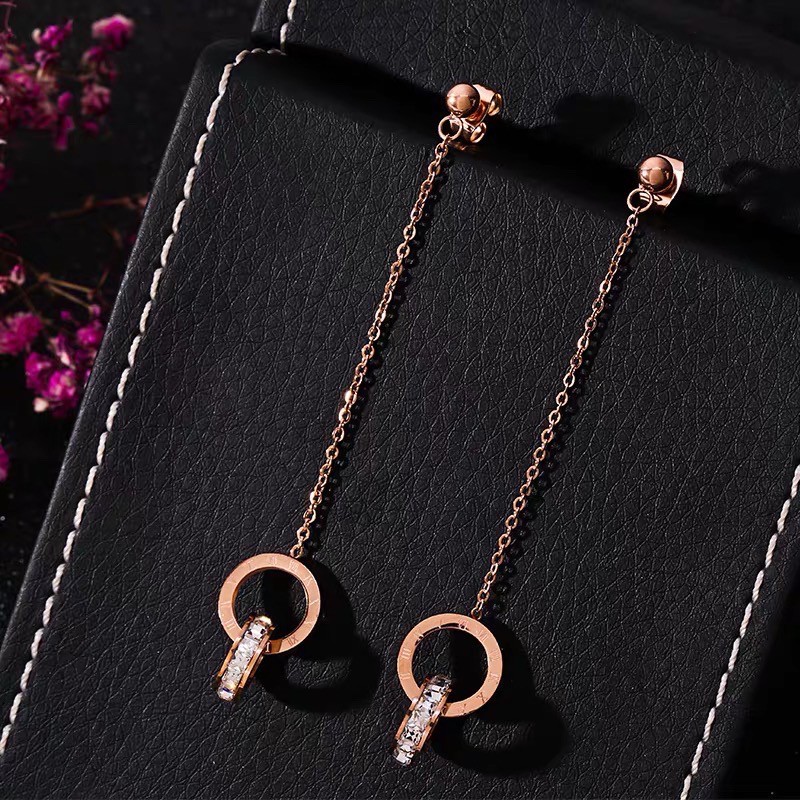 Anting Titanium Panjang Rose Gold Asli Wanita Fashion Anti Karat Murah AA026