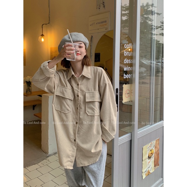 [chaoo.id]Korean Retro Style Kemeja Lengan Panjang Wanita Blouse Corduroy Shirt Oversize Import Baju Atasa