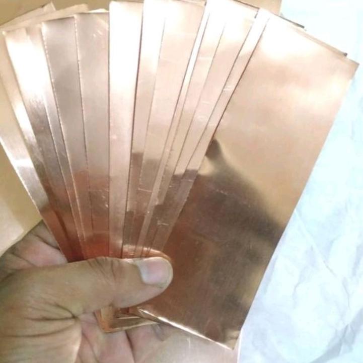 Ready StokLempengan plat lembaran tembaga murni ukuran 5cm x 15cm tebal 0.2mmtermurah se indonesia