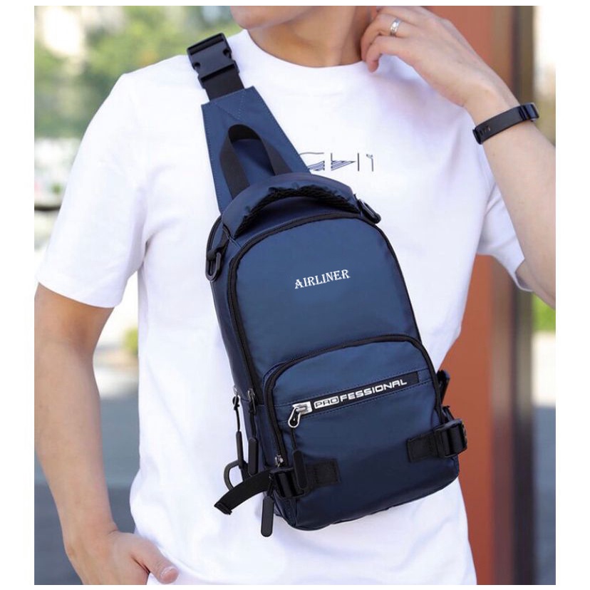 Airliner 1013 - Tas 3in1 Ransel Selempang Pria Slingbag 2 USB Import Ransel Dada Waterproof Trendy