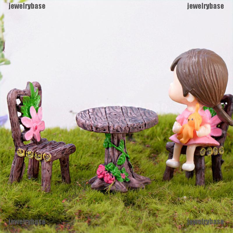 [Base] Mini Home Furniture Table And Chair Garden Miniatures Figurines Doll House Decor