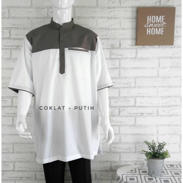 (XL) Baju Atasan Muslim Koko Pria Dewasa Bahan Poly Katun Mubarok Ukuran XL