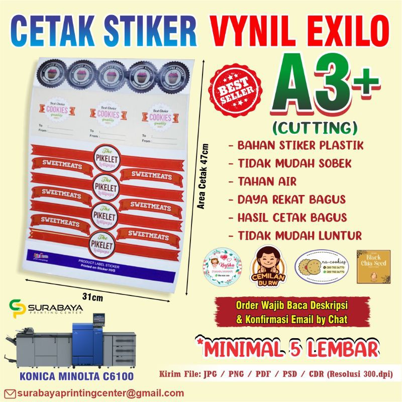 

CETAK STIKER VINYL EXILO + CUTTING UKURAN A3+