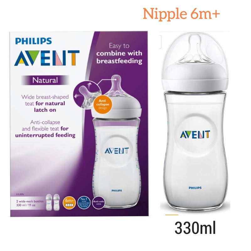 Botol Avent 330ml Natural Nipple 6m+ Philips Avent Natural Bottle Classic Bottle 330 ml / Botol Susu Avent besar