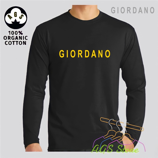 Kaos Pria & Wanita Kaos Distro Lengan Panjang Giordano Text Yellow Premium