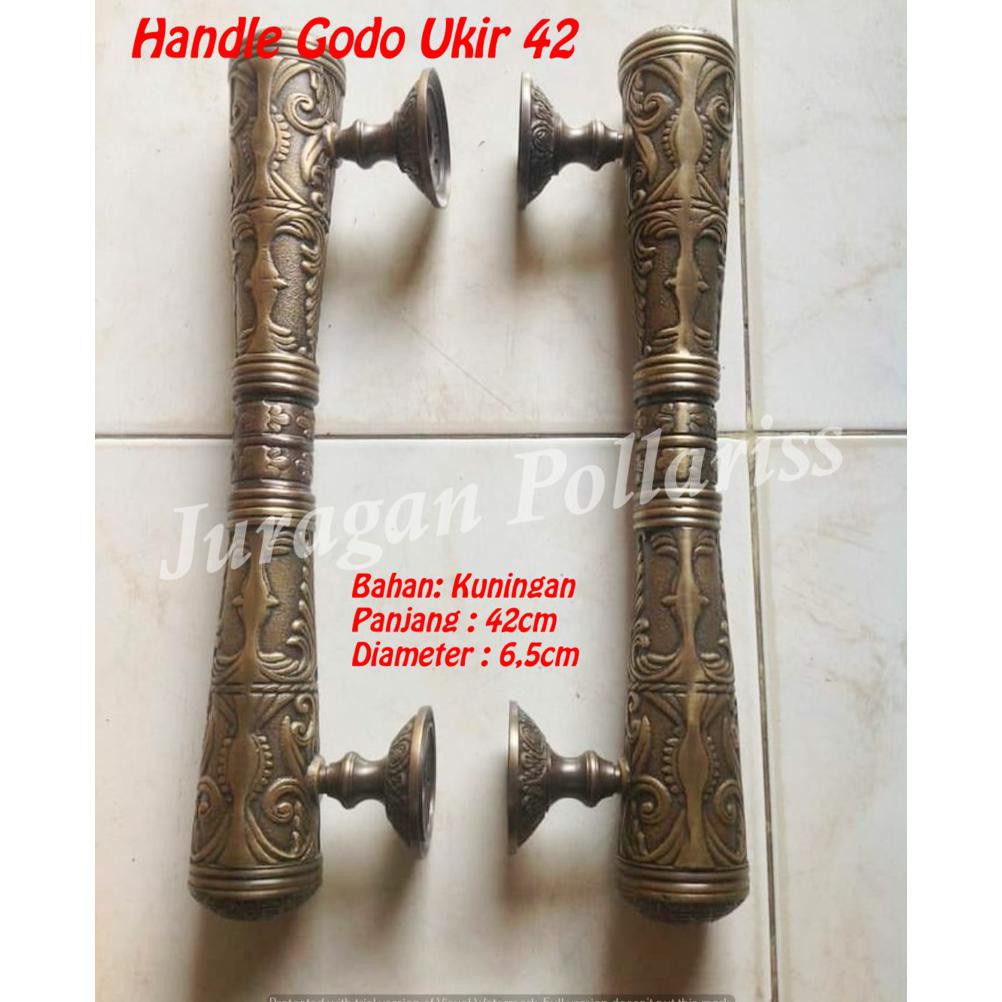 Handle Tarikan Pintu Kuningan Antik Rumah Gebyok Minimalis Kupu Tarung Motif Godo Ukir Klasik 42cm
