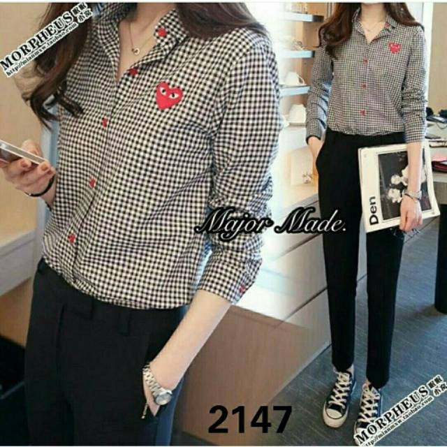 Baju Hem Kemeja Kotak Kecil Cewek Wanita Murah