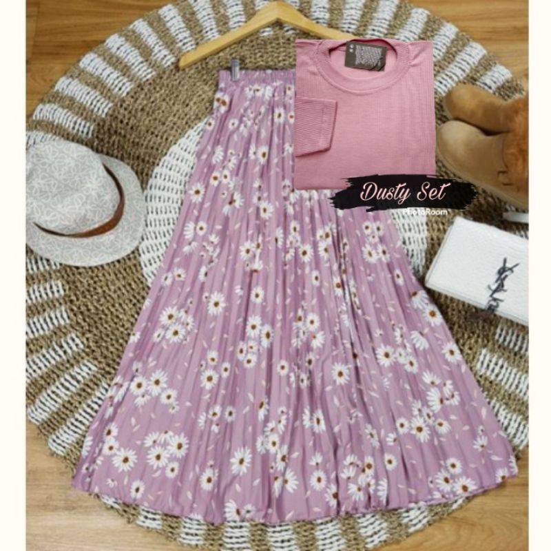 PAKET OOTD WANITA ROK DAISY TERBARU/ PAKET OOTD KEKINIAN/ OOTD ROK PLISKET/ ONE SET 2 IN 1 PLISKET P