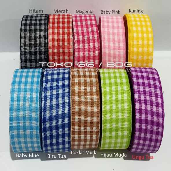 

Pita Motif Kotak 2.5 cm 1.25 cm Kain Hiasan Hampers Parcel Kado