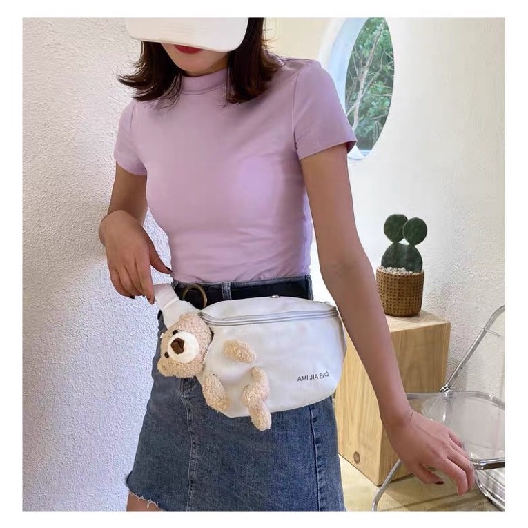 Tas Selempang Wanita Import Teddy bear / Waist Bag / Fashion Women / Sling Bag