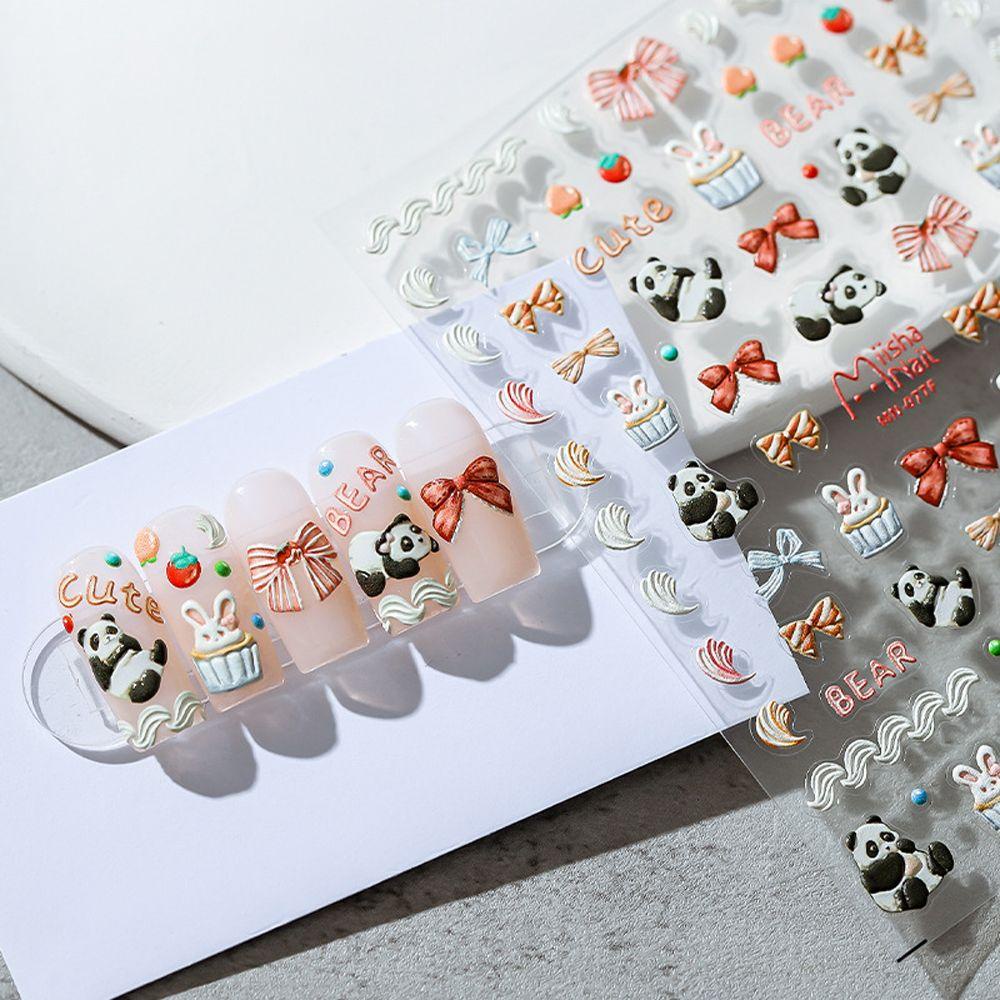 Needway   Kartun Stiker Kuku Wanita Fashion Hewan Beruang Perekat Diri Panda DIY Nail Art Dekorasi