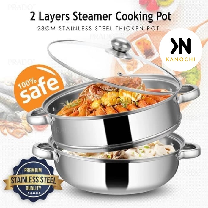 Panci Kukus Kukusan 28cm Double Stainless Steel Steamer Pan Dandang