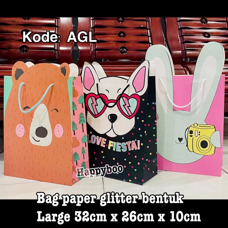 bag paper goodie bag tas kertas tas kado animal glitter bentuk besar large 33x26 agl gift bag